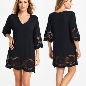 Fantasie Black Tunic Dress With Floral Lace 94% Viscose Elegant and Comfortable